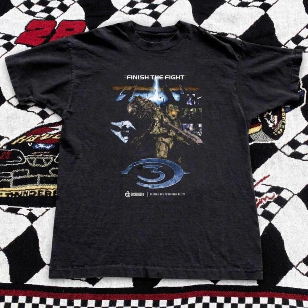 Gildan Men Black T-Shirt, Black Halo 3 Finish The Fight Graphic Tee